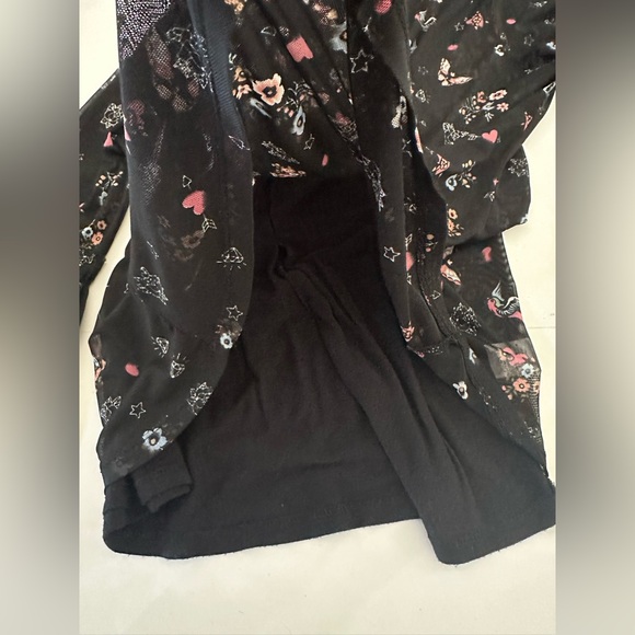 Freshman 1996 Black with Floral Print Sheer 90s Y2K Long Sleeve Blouse Large - Picture 8 of 11